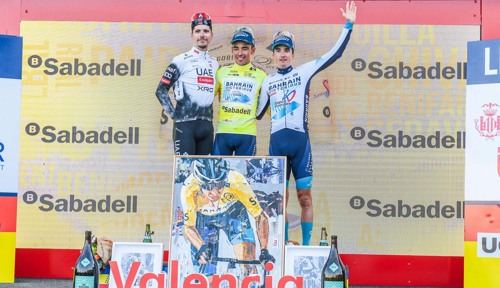 Podio de la Volta a la Comunitat Valenciana 2024, con Santiago Buitrago, Joao Almeida y Pello Bilbao Podio de la Volta a la Comunitat Valenciana 2024, con Santiago Buitrago, Joao Almeida y Pello Bilbao