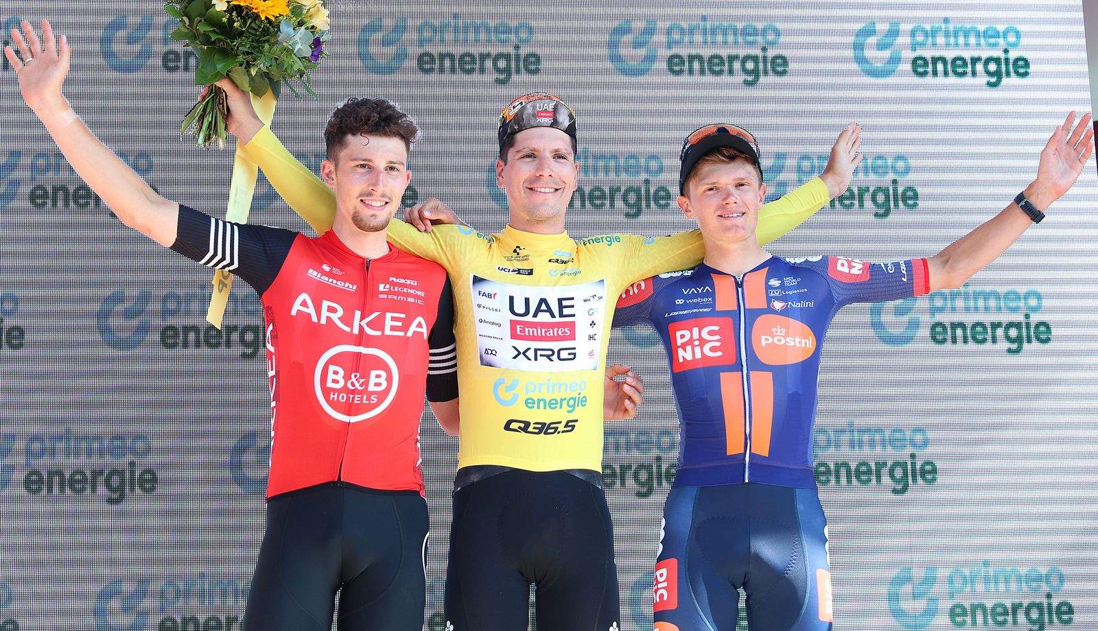 Podio de la Vuelta a Suiza 2025, que conquistó Joao Almeida Podio de la Vuelta a Suiza 2025, que conquistó Joao Almeida