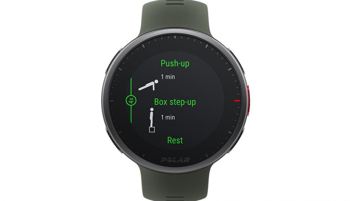 Polar Vantage V2 con la guía Fitspark en la pantalla