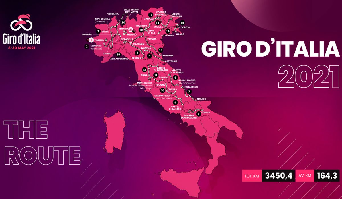 El Giro de Italia 2021 desvela su recorrido: estas son sus 21 etapas