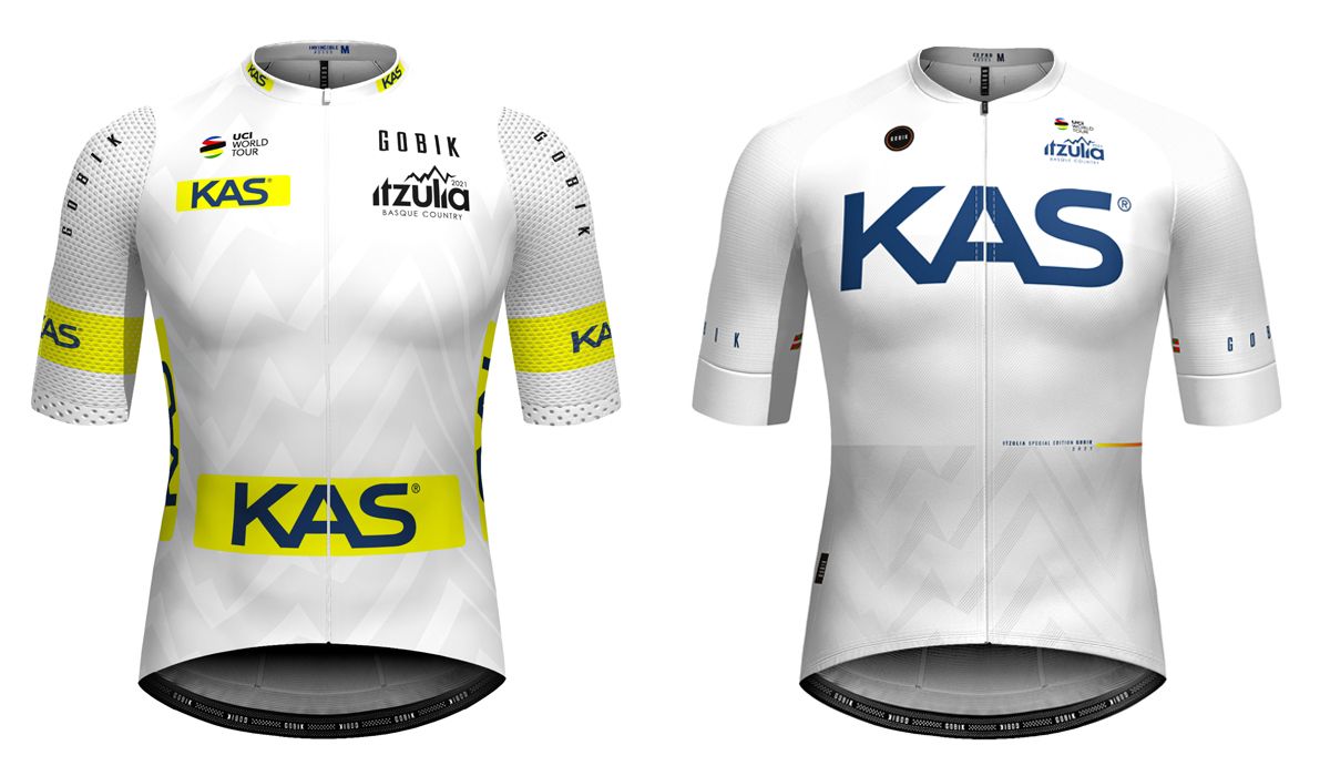 A la izquierda, el maillot al mejor ciclista vasco que se otorgará en la Itzulia. A la derecha, el rediseñando maillot de KAS, diseñado por Gobik.