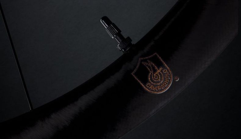 Detalle del logo Campagnolo junto a la válvula.