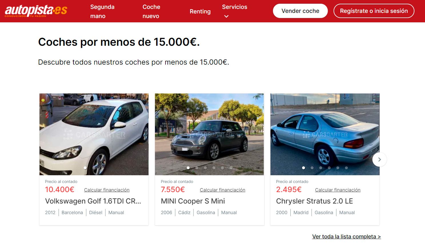 Coches de segunda mano. El nuevo portal de venta de autopista