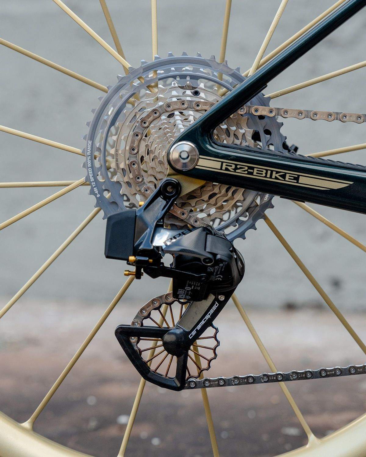 Cambio SRAM RED AXS XPLR con tornillos de tope dorados Carbon-Ti
