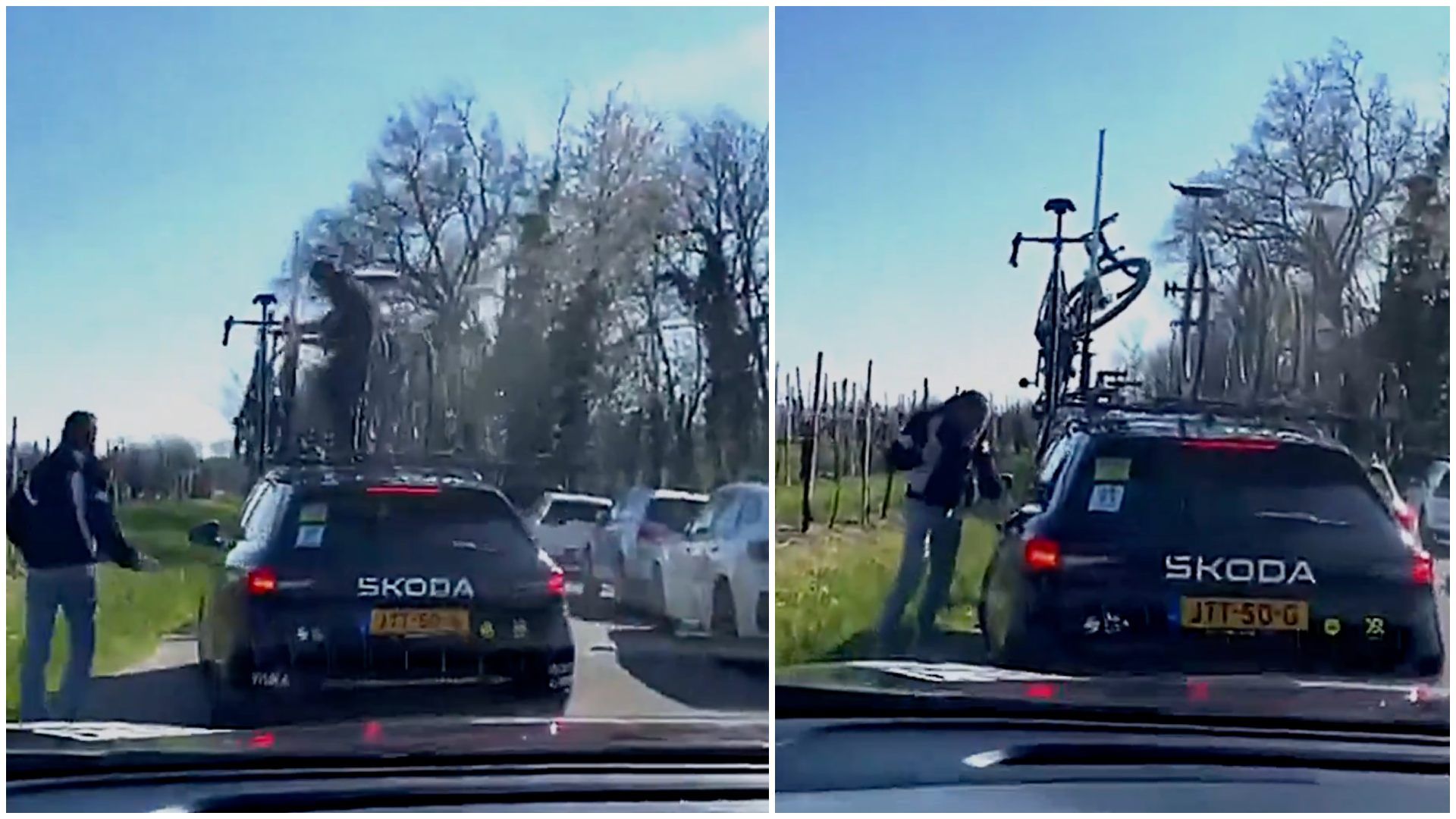 Dos espectadores borrachos asaltan en plena carrera el coche del Visma Dos espectadores borrachos asaltan en plena carrera el coche del Visma