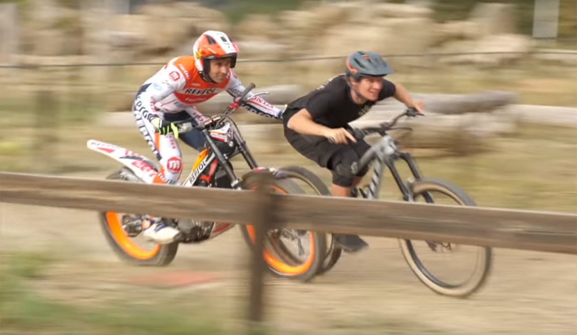 Moto-bici, el reto de Toni Bou y Antoine Buffart