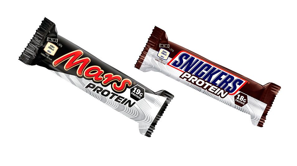 Barritas nutricionales Snickers y Mars.