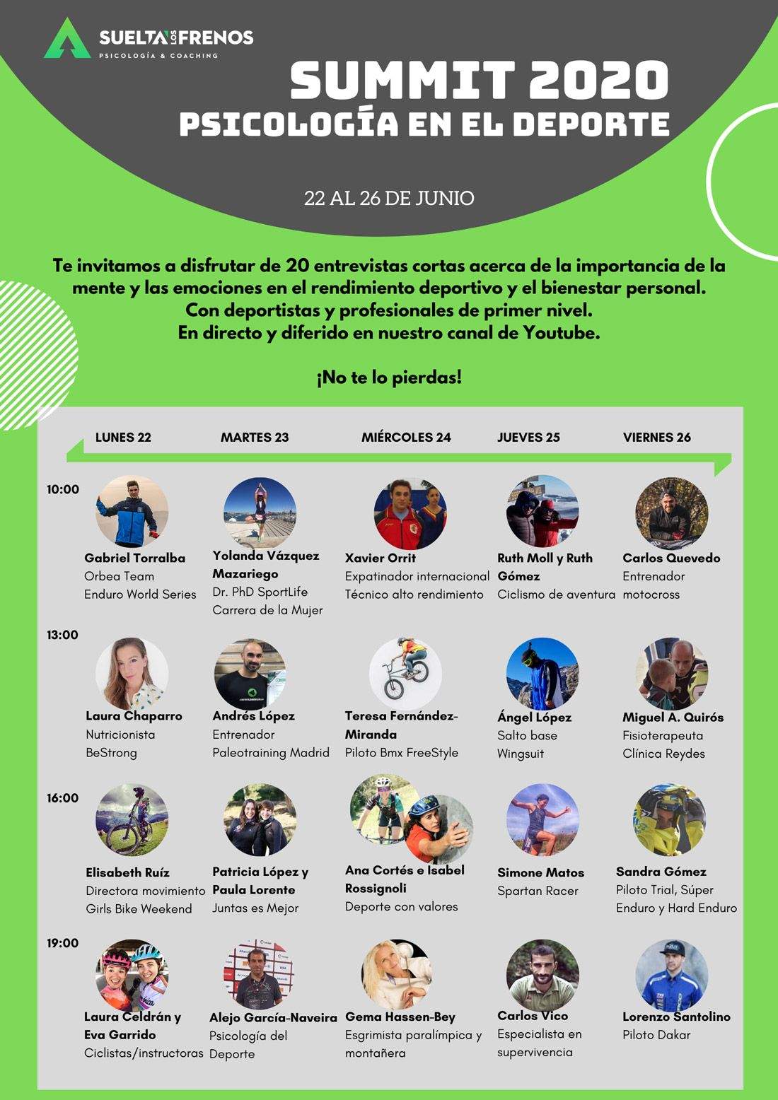 Calendario de entrevistas Summit 2020 Suelta los Frenos