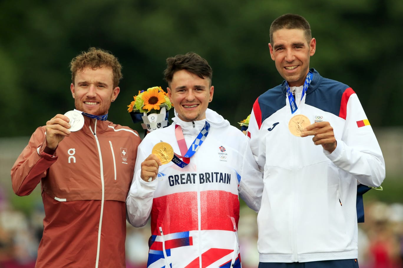 Podio en la prueba MTB de los JJOO Tokio 2020. Oro: Pidcock / Plata: Fluckiger / Bronce: Valero
