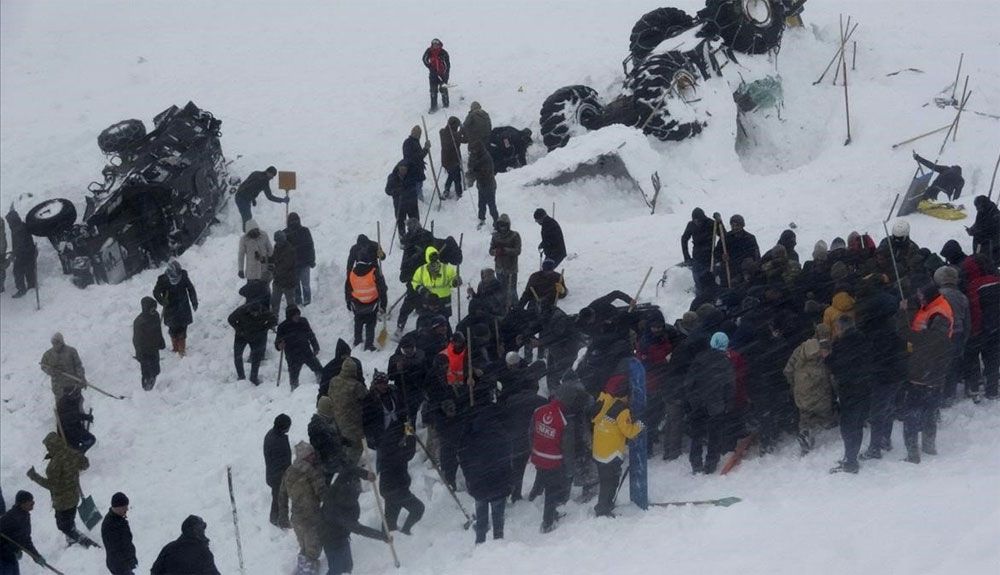 Soldados y rescatistas turcos intentan rescatar a las personas después de una doble avalancha en el distrito de Bahcesaray en la ciudad de Van, al este de Turquía. / AP