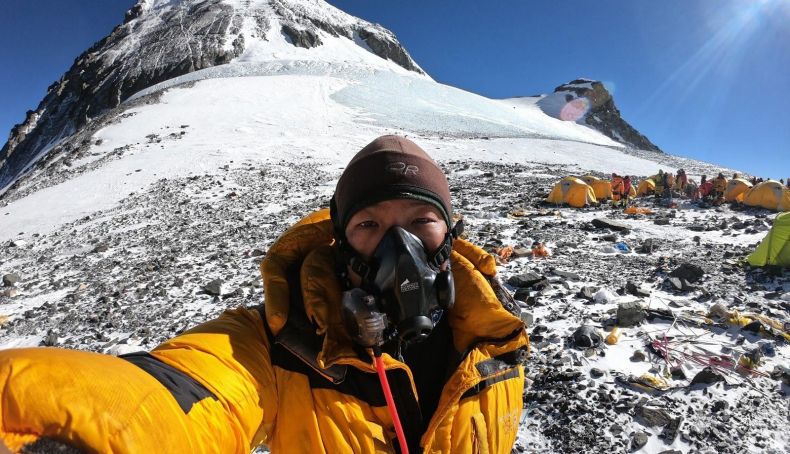 Lakpa Nuru Sherpa en el Campo IV del Everest en mayo de 2019