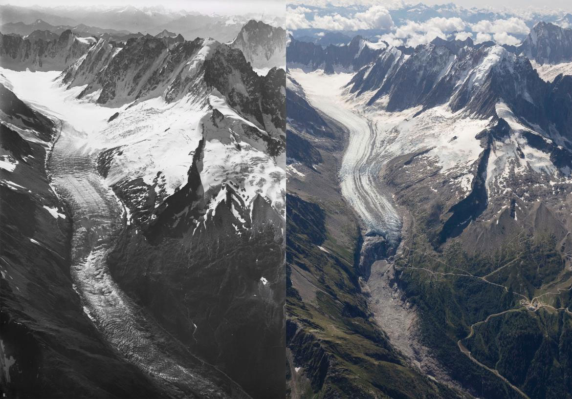 Fotos que ilustran el deshielo a gran escala del Mont Blanc Fotos que ilustran el deshielo a gran escala del Mont Blanc