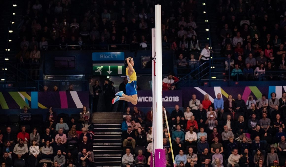 Mondo Duplantis en el Campeonato del Mundo de Birmingham 2018, el último celebrado en pista cubierta. SPORTMEDIA. Mondo Duplantis en el Campeonato del Mundo de Birmingham 2018, el último celebrado en pista cubierta. SPORTMEDIA.