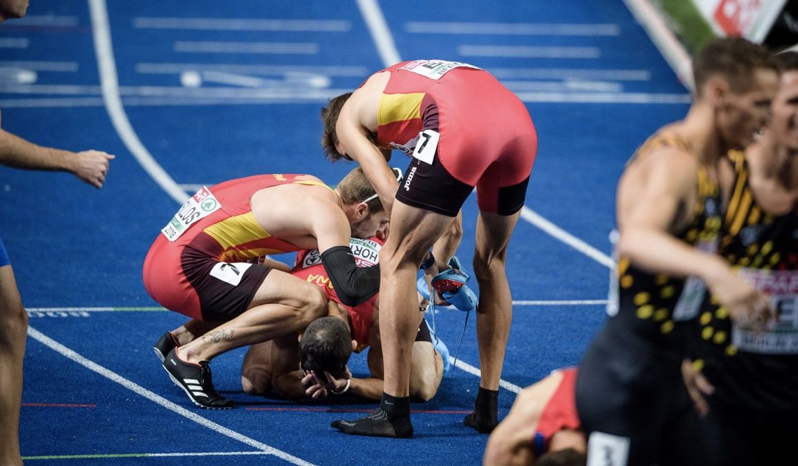 Una imagen del último Campeonato de Europa con los componentes españoles del 4x400m masculino celebrando su medalla de bronce. SPORTMEDIA. Una imagen del último Campeonato de Europa con los componentes españoles del 4x400m masculino celebrando su medalla de bronce. SPORTMEDIA.