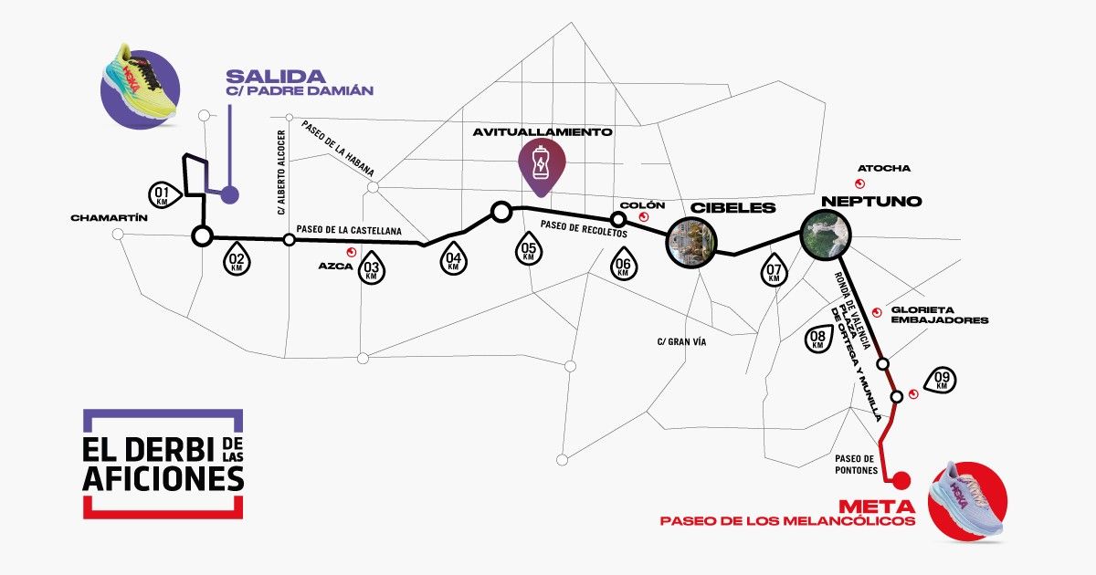 Así es el rapidísimo nuevo recorrido de El Derbi de las Aficiones, la carrera que enfrenta de buen rollo a los seguidores de Real y Atlético de Madrid.