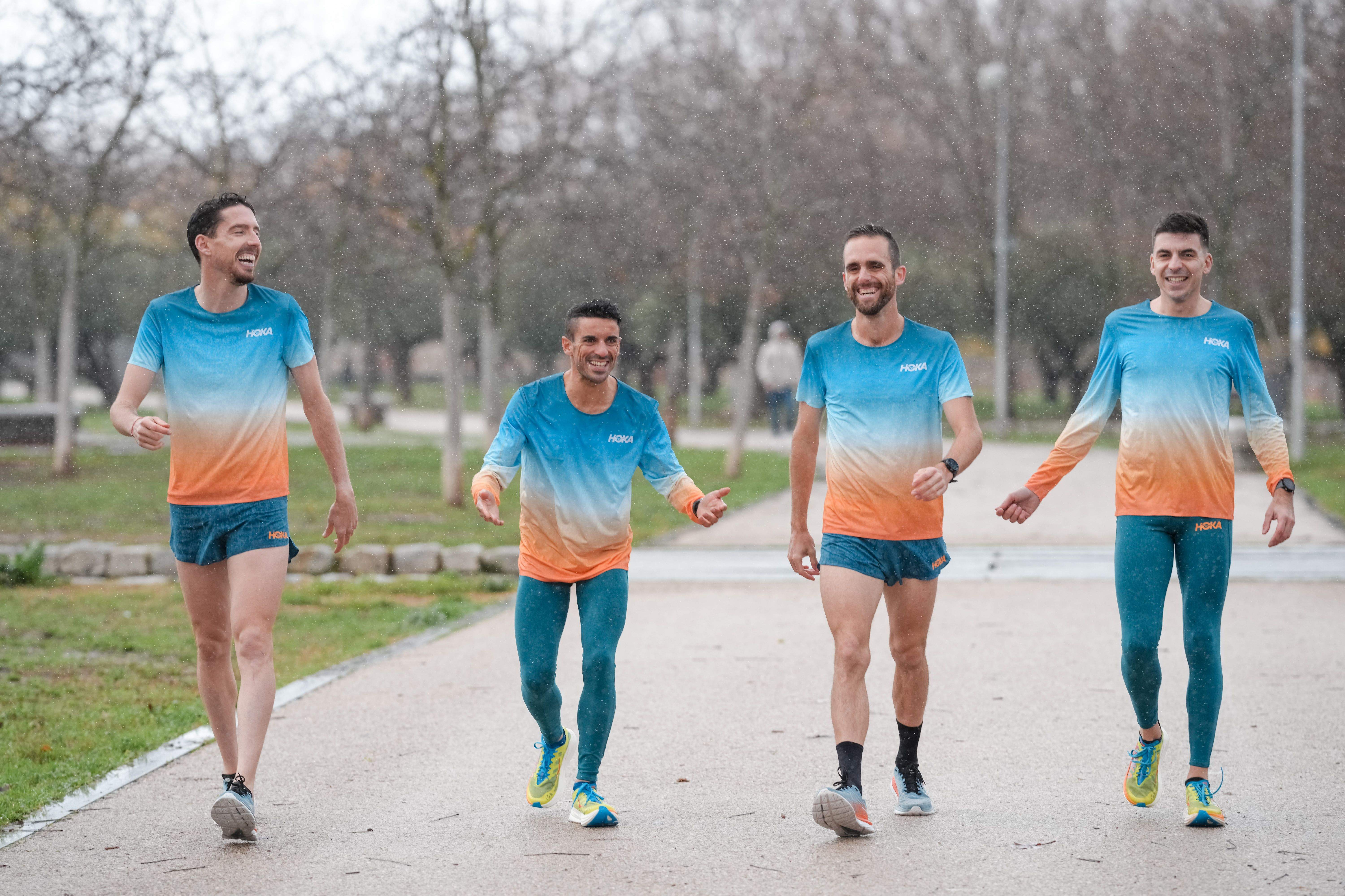 De izquierda a derecha, Andreu Blanes, Álex Jiménez, Sebas Martos y Yago Rojo, atletas del equipo HOKA en España. SPORTMEDIA. De izquierda a derecha, Andreu Blanes, Álex Jiménez, Sebas Martos y Yago Rojo, atletas del equipo HOKA en España. SPORTMEDIA.