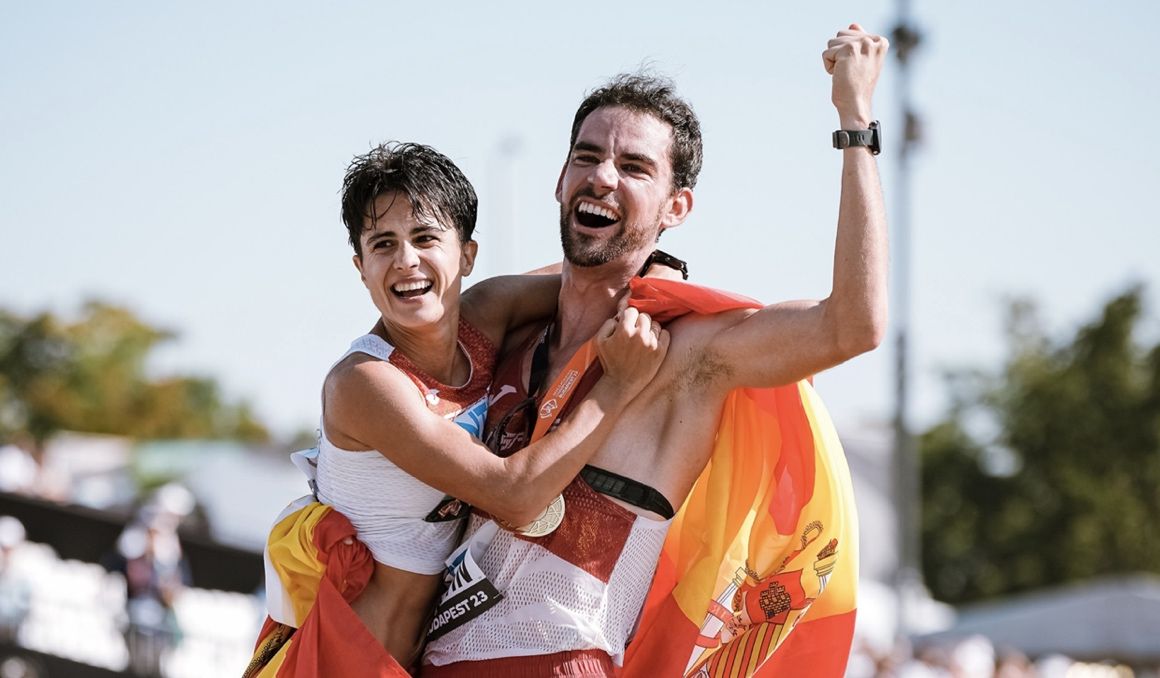 Álvaro Martín y María Pérez en los 35 kilómetros del Campeonato del Mundo de Budapest, donde lograron sendos oros. SPORTMEDIA.