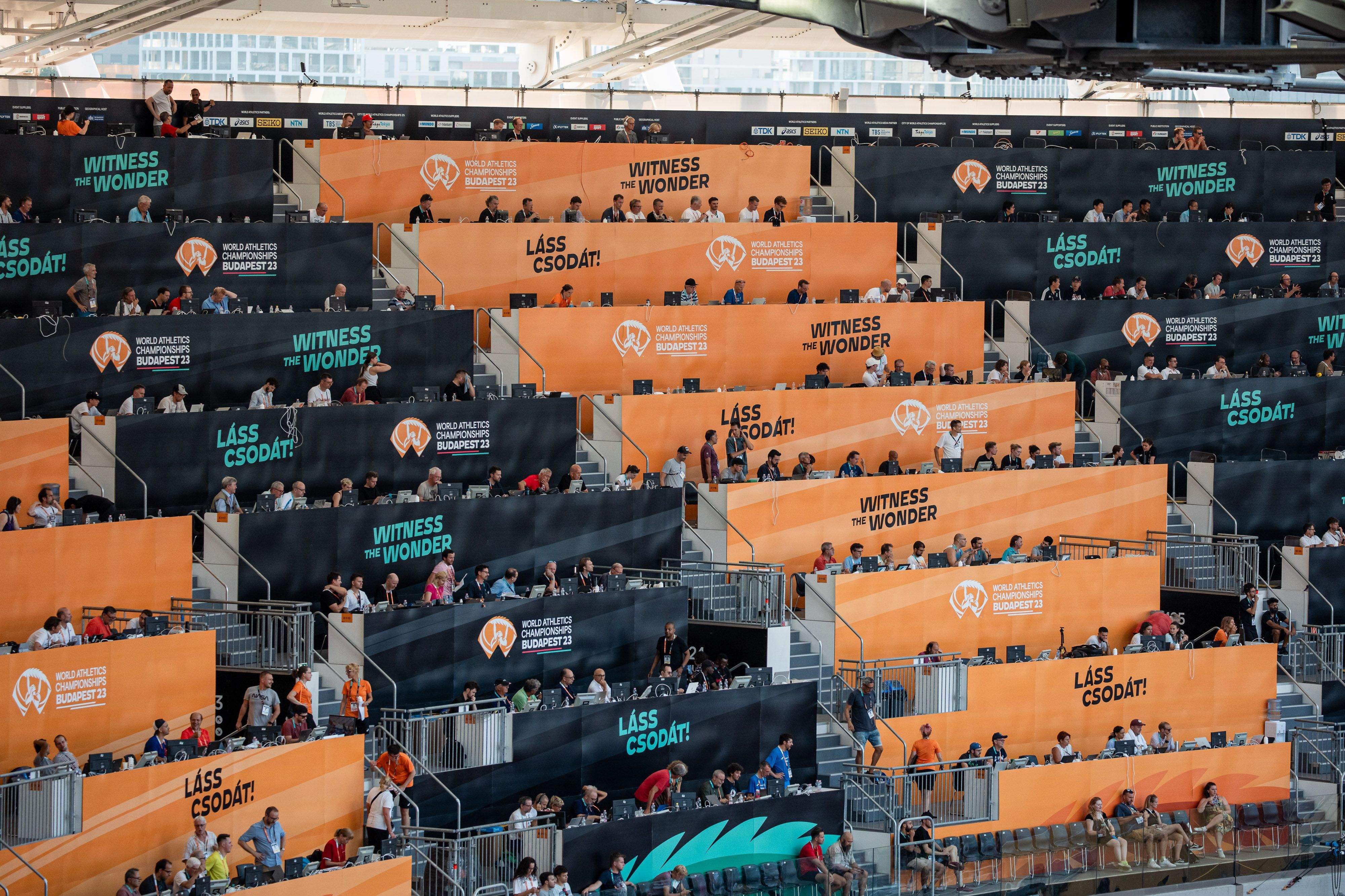 La tribuna de prensa de este Campeonato del Mundo de Budapest desde donde contamos todo lo ocurrido estos días. SPORTMEDIA.
