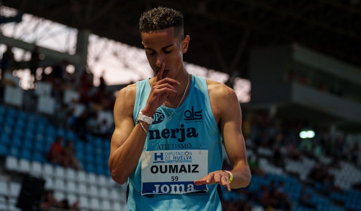 Ouassim Oumaiz, sancionado por dopaje, al finalizar una competición en el Meeting Iberoamericano de Huelva. SPORTMEDIA.