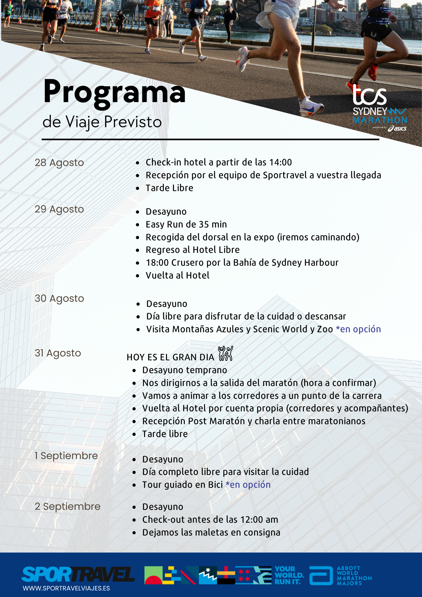 Este es el programa de viaje para el Maratón de Sídney 2025