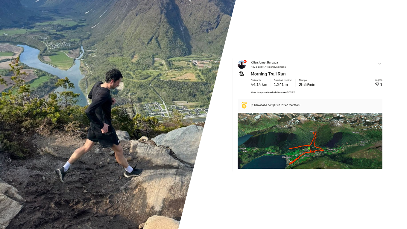 Kilian Jornet durante uno de sus entrenamientos en Noruega, donde ha fijado su mejor marca en maratón según Strava. Kilian Jornet durante uno de sus entrenamientos en Noruega, donde ha fijado su mejor marca en maratón según Strava.