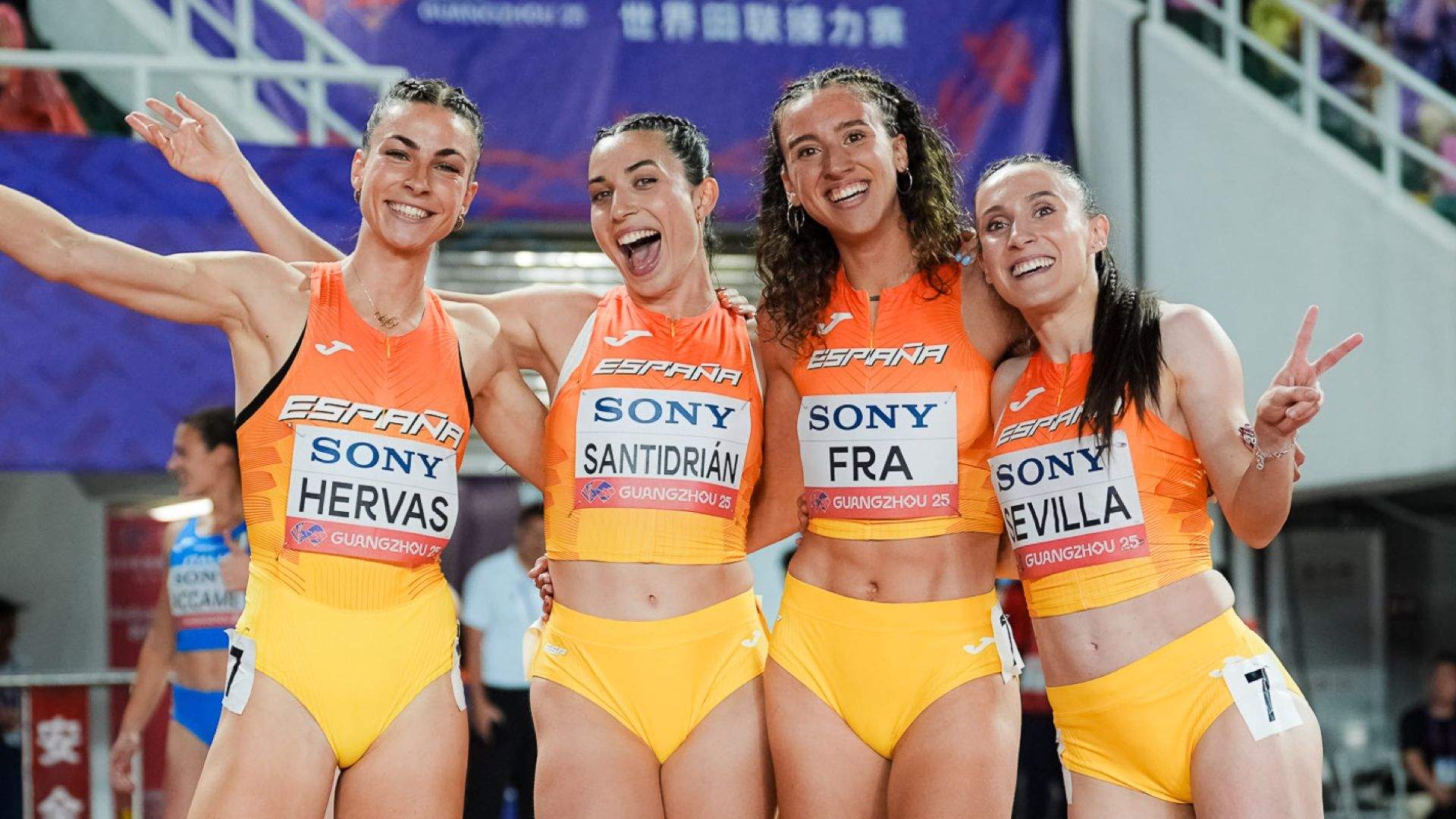 Las cuatro relevistas del 4x400m femenino español, equipo clasificado para el Mundial de Tokio. SPORTMEDIA. Las cuatro relevistas del 4x400m femenino español, equipo clasificado para el Mundial de Tokio. SPORTMEDIA.