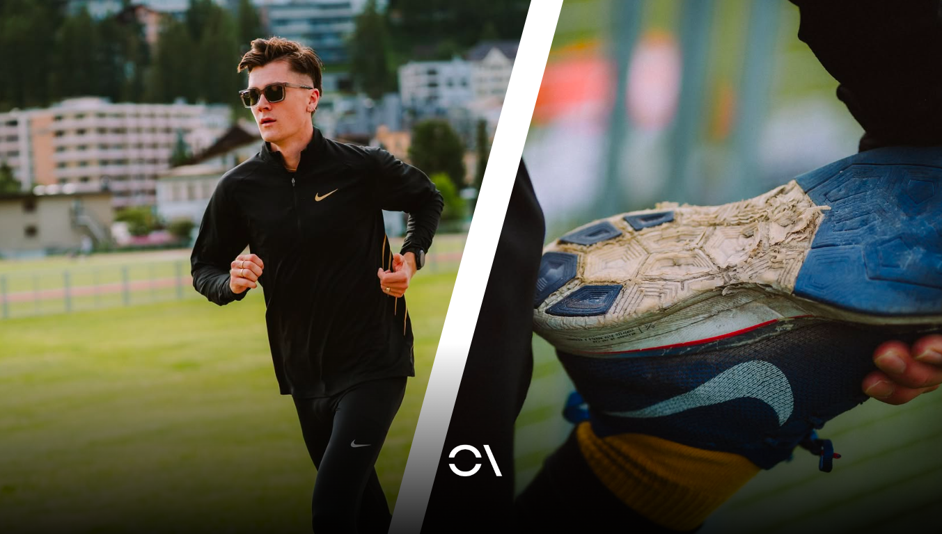 Detalle de las Nike Zoom VaporFly 4% Flyknit de Jakob Ingebrigtsen. Detalle de las Nike Zoom VaporFly 4% Flyknit de Jakob Ingebrigtsen.
