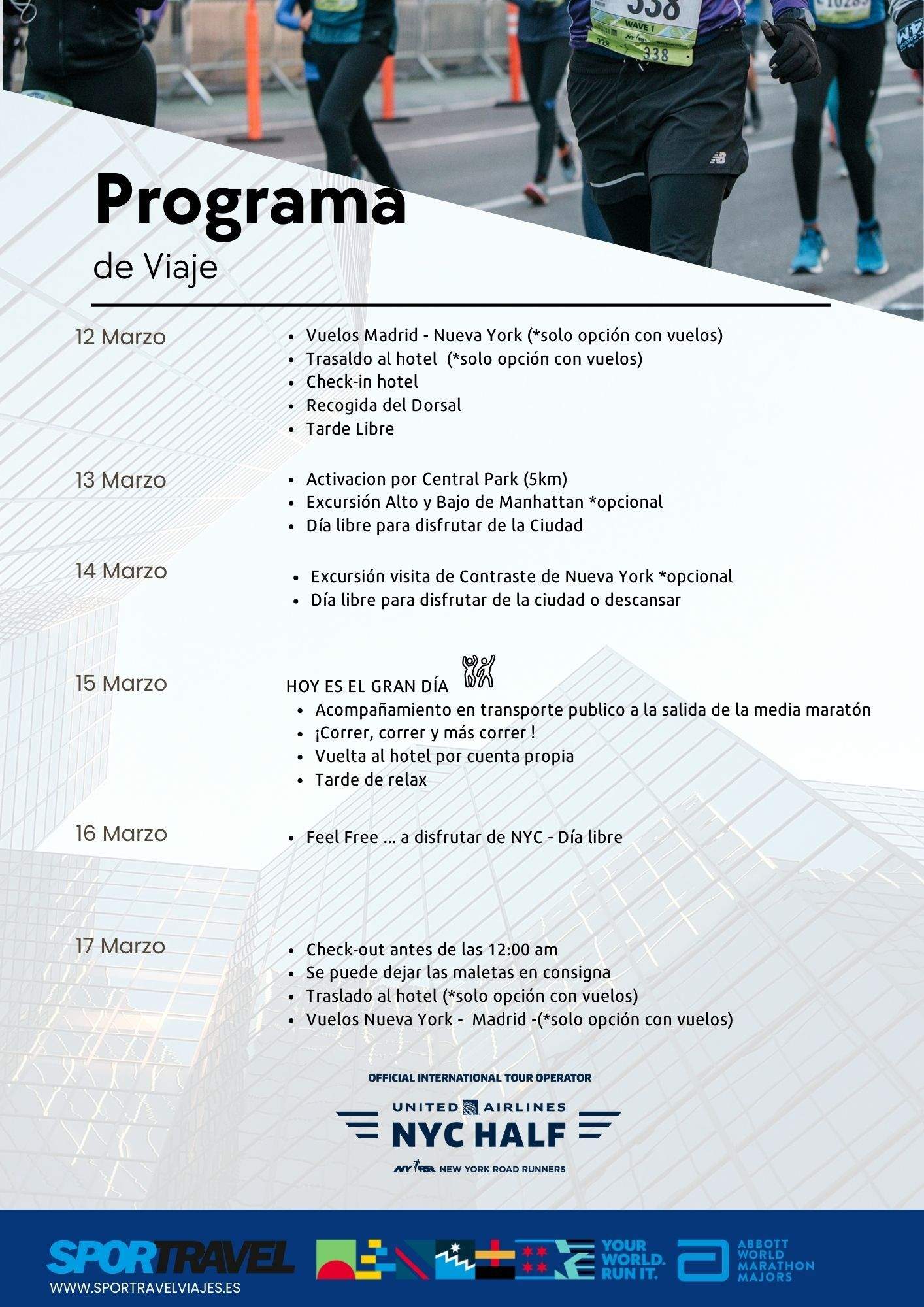 Programa de viaje al Medio Maratón de Nueva York 2026
