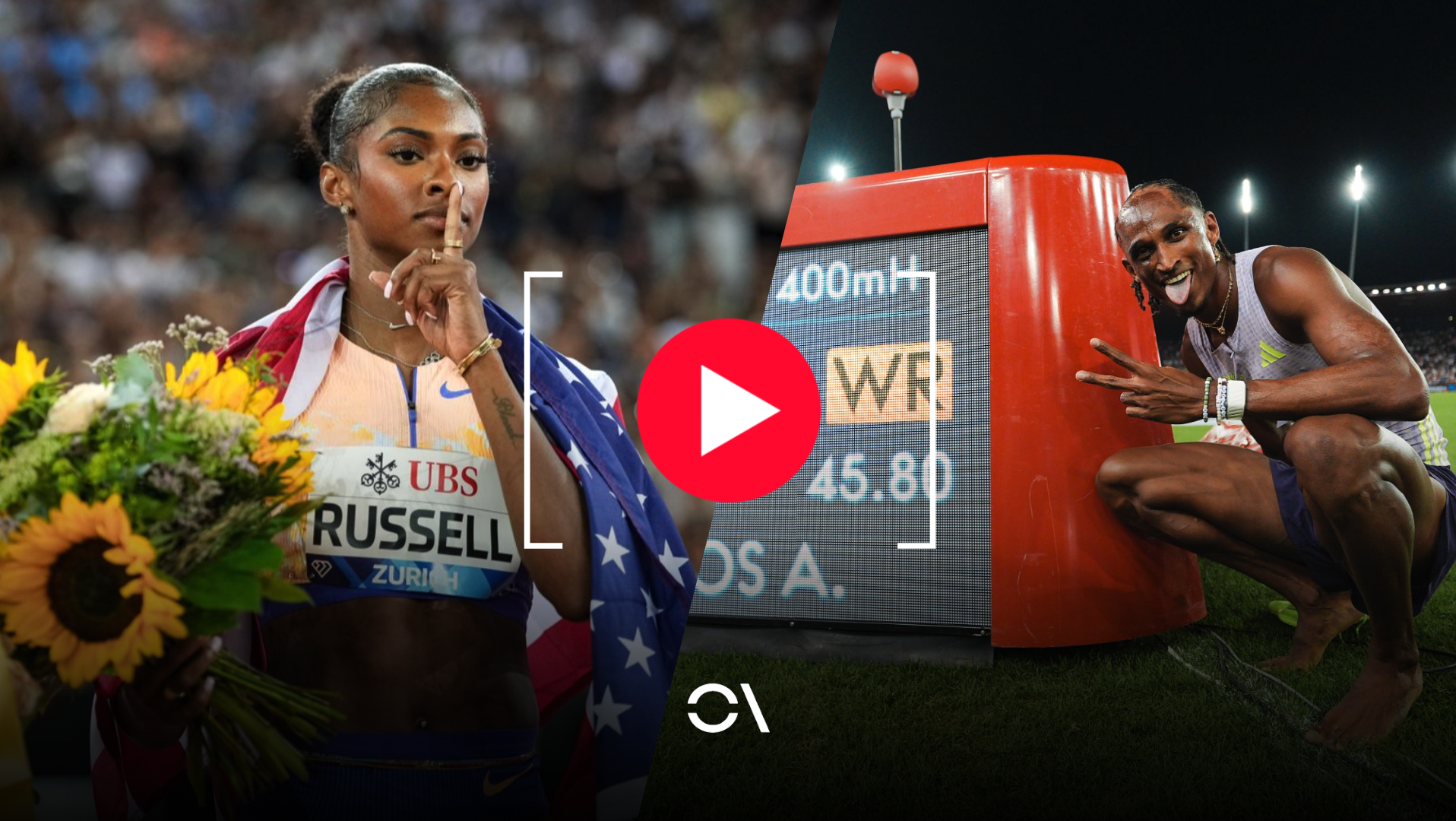 Masai Russell y Alison Dos Santos lograron sendos récords del mundo en la Diamond League de Zurich. SPORTMEDIA. Masai Russell y Alison Dos Santos lograron sendos récords del mundo en la Diamond League de Zurich. SPORTMEDIA.