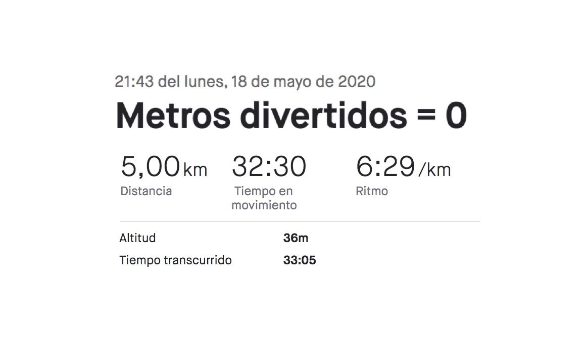 Una de las primeras actividades en Strava de Álex Corral, corredor poscoronavirus. Una de las primeras actividades en Strava de Álex Corral, corredor poscoronavirus.