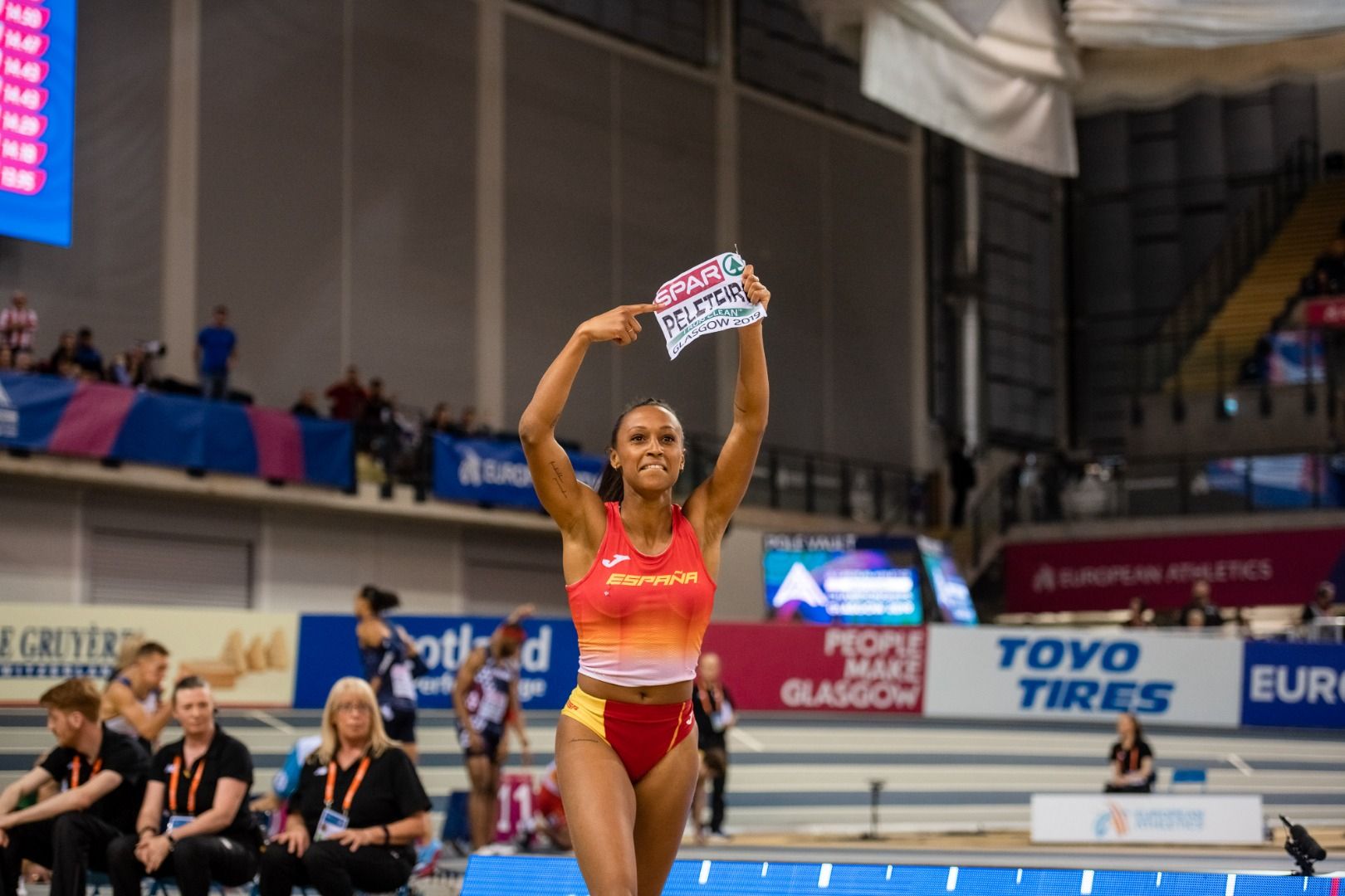 Ana Peleteiro, después de proclamarse campeona de Europa de triple salto