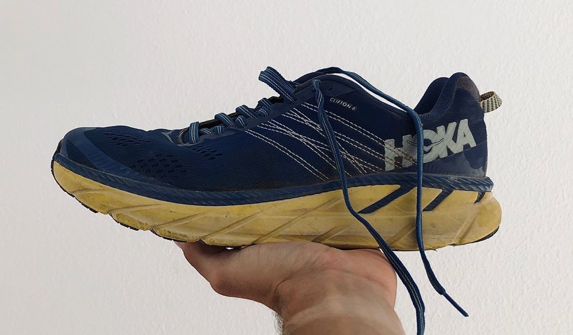 Estado de las HOKA ONE ONE Clifton 6 con más de 1.000 kilómetros.
