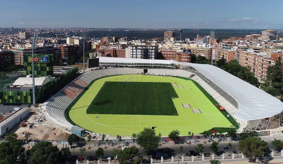 El Estadio de Vallehermoso de Madrid desde el aire en una imagen previa a su inauguración.