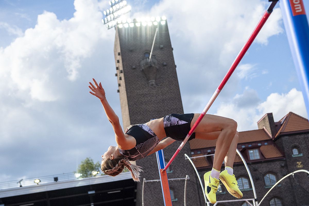 Yaroslava Mahuchikh, ganadora del salto de altura femenino en Estocolmo. Yaroslava Mahuchikh, ganadora del salto de altura femenino en Estocolmo.