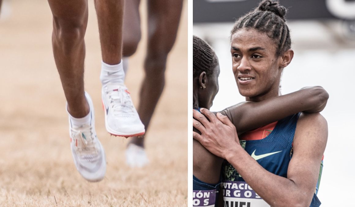 A la izquierda, los pies de Rahel Ghebreneyohannes, ganadora del Cross de Atapuerca 2021. SPORTMEDIA.