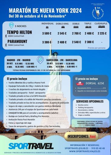 Sportravel te ofrece la oferta más completa para viajar al Maratón de Nueva York 2024