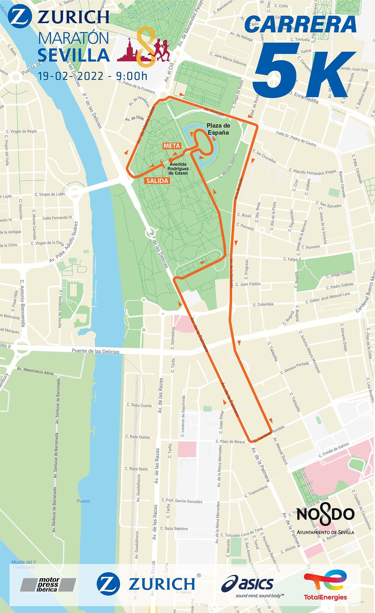 Así es el recorrido del 5K del Zurich Maratón de Sevilla.