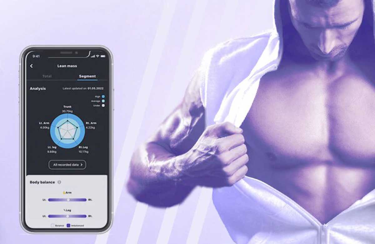 Los resultados del escáner FITTO de masa muscular se ven a través de su app