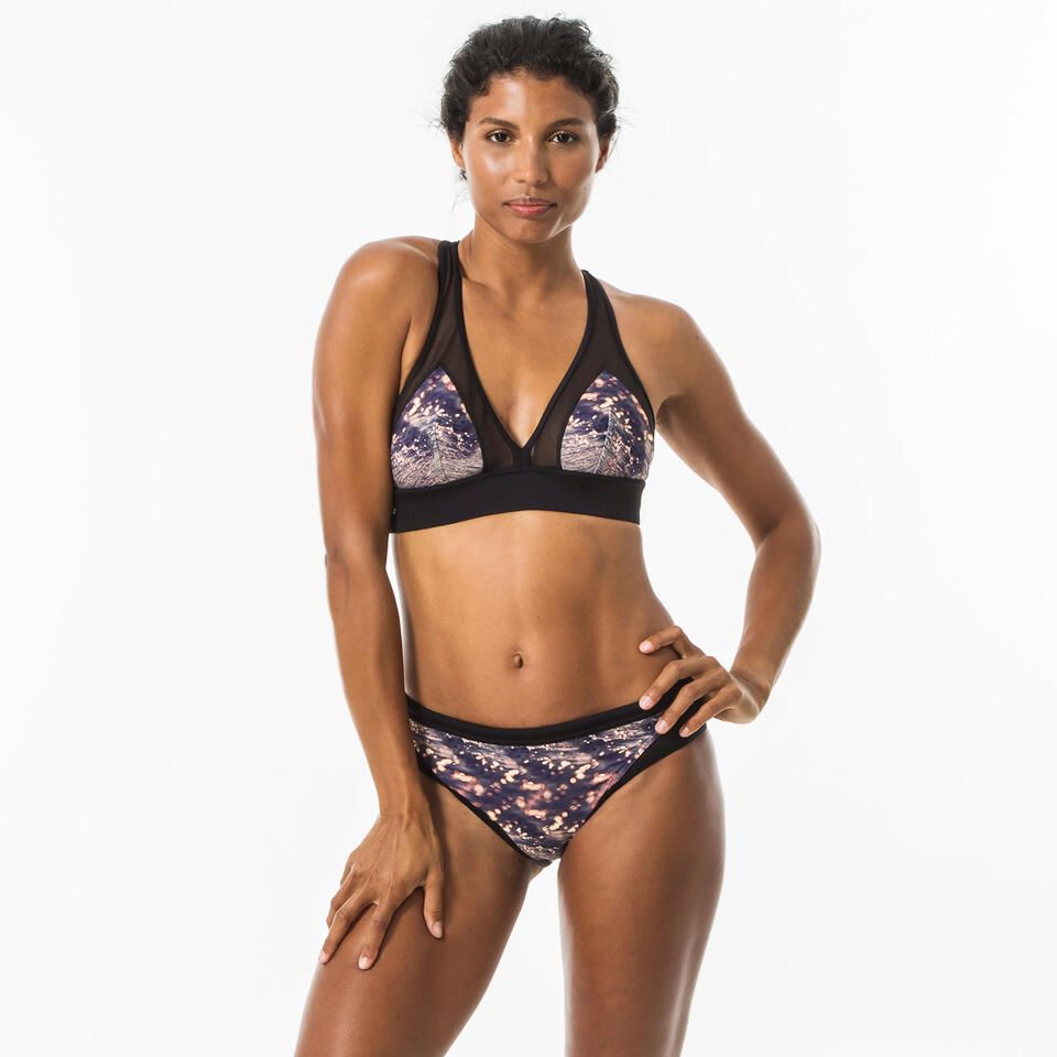 braguita bikini clasica surf mujer olaian savana estampado negro