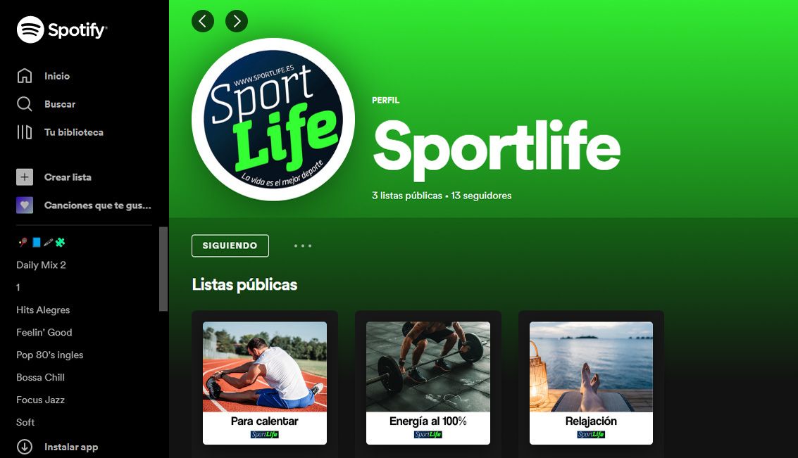 Sigue las listas de Sportlife en Spotify