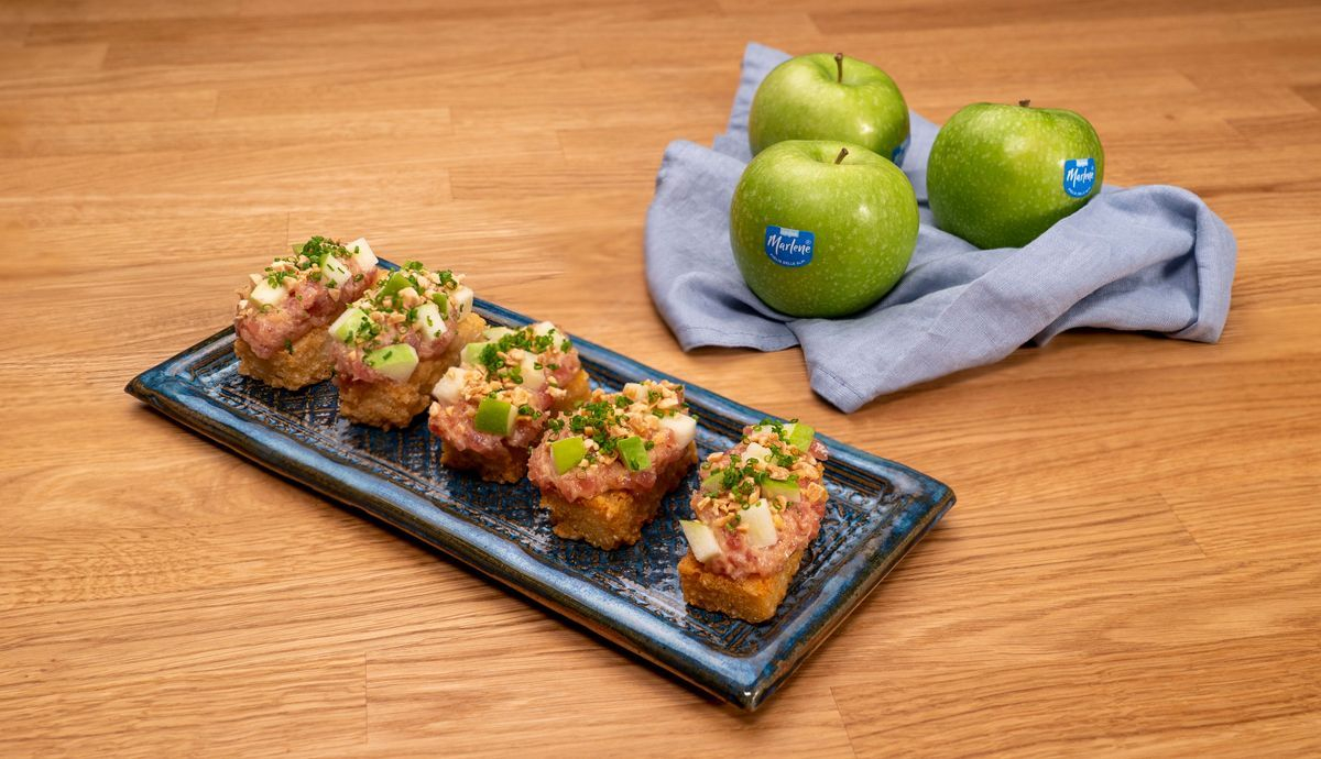 Receta de Crispy rice con tartar de atún y manzana Marlene® Receta de Crispy rice con tartar de atún y manzana Marlene®