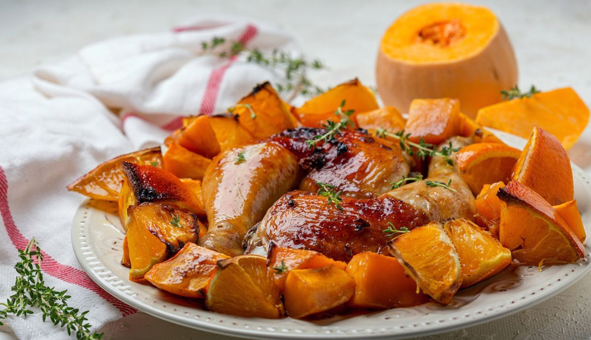 Receta de muslos de pollo con calabaza al horno Receta de muslos de pollo con calabaza al horno