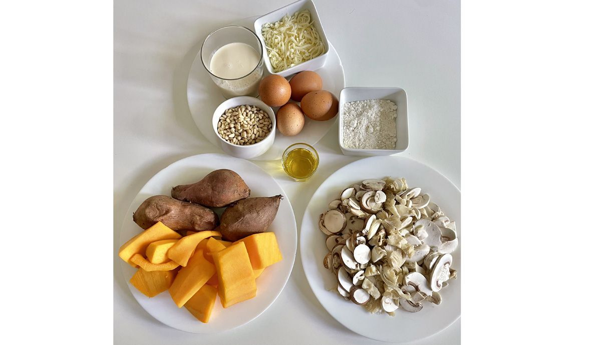 Quiche de boniato, calabaza, setas, piñones y calabaza por Marta Guerrero