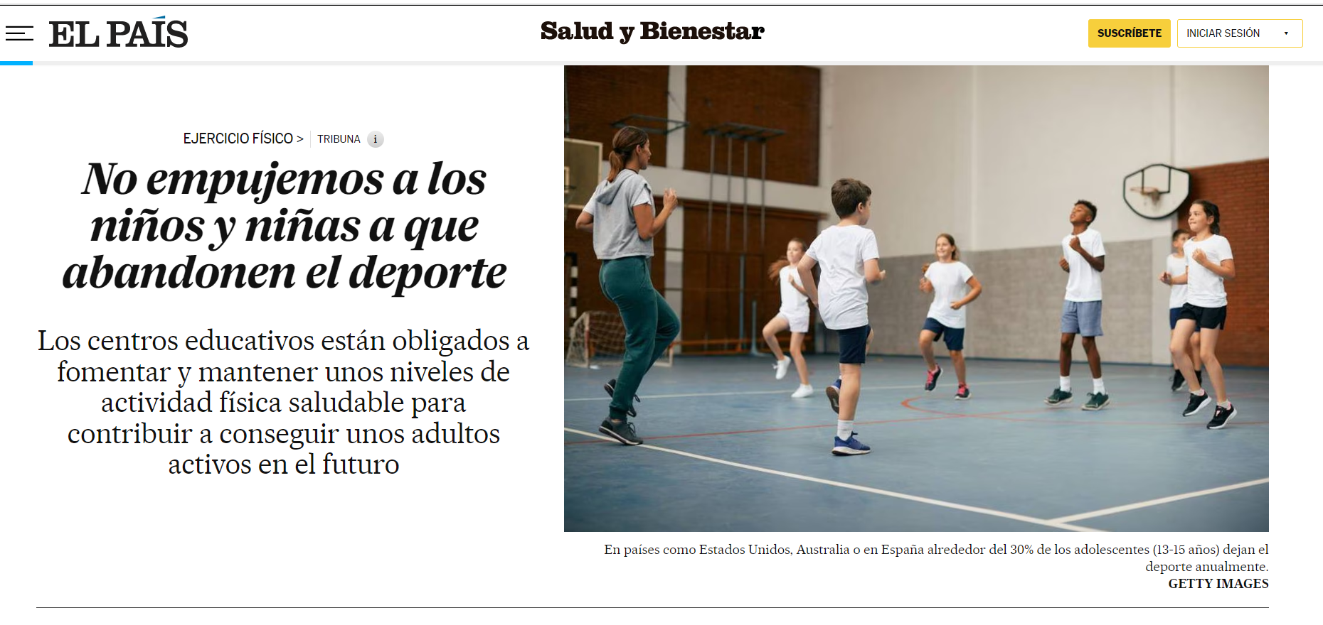 Reproducción del excelente artículo de "El País" sobre el abandono de la práctica deportiva entre los adolescentes