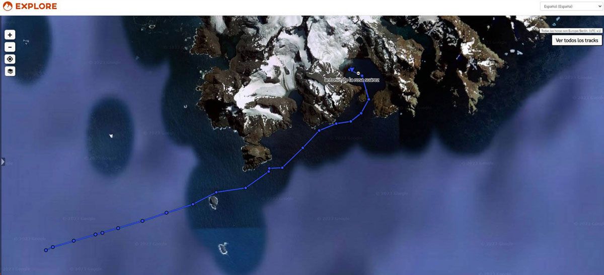 Track de la peligrosa llegada a Georgia del Sur al encuentro del barco Ypake II, en vez de ser al revés.
