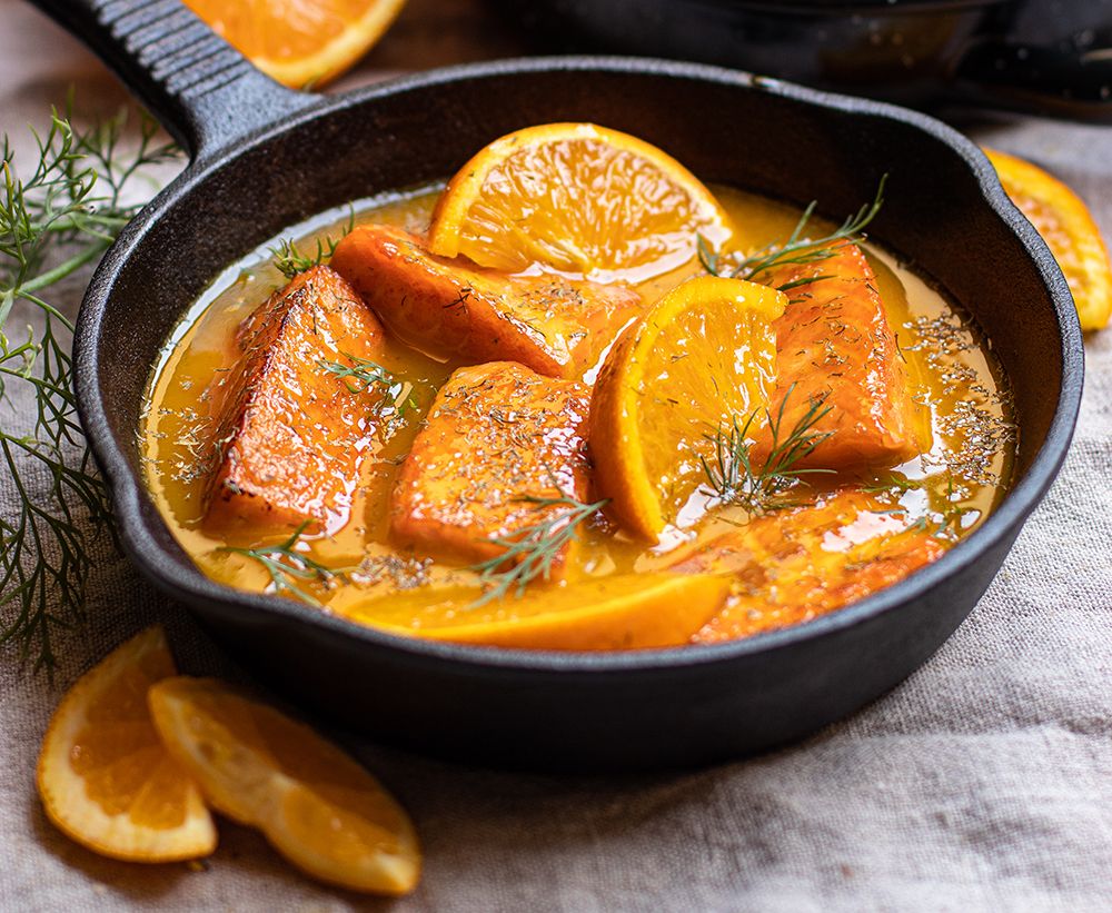 Salmón a la naranja con eneldo