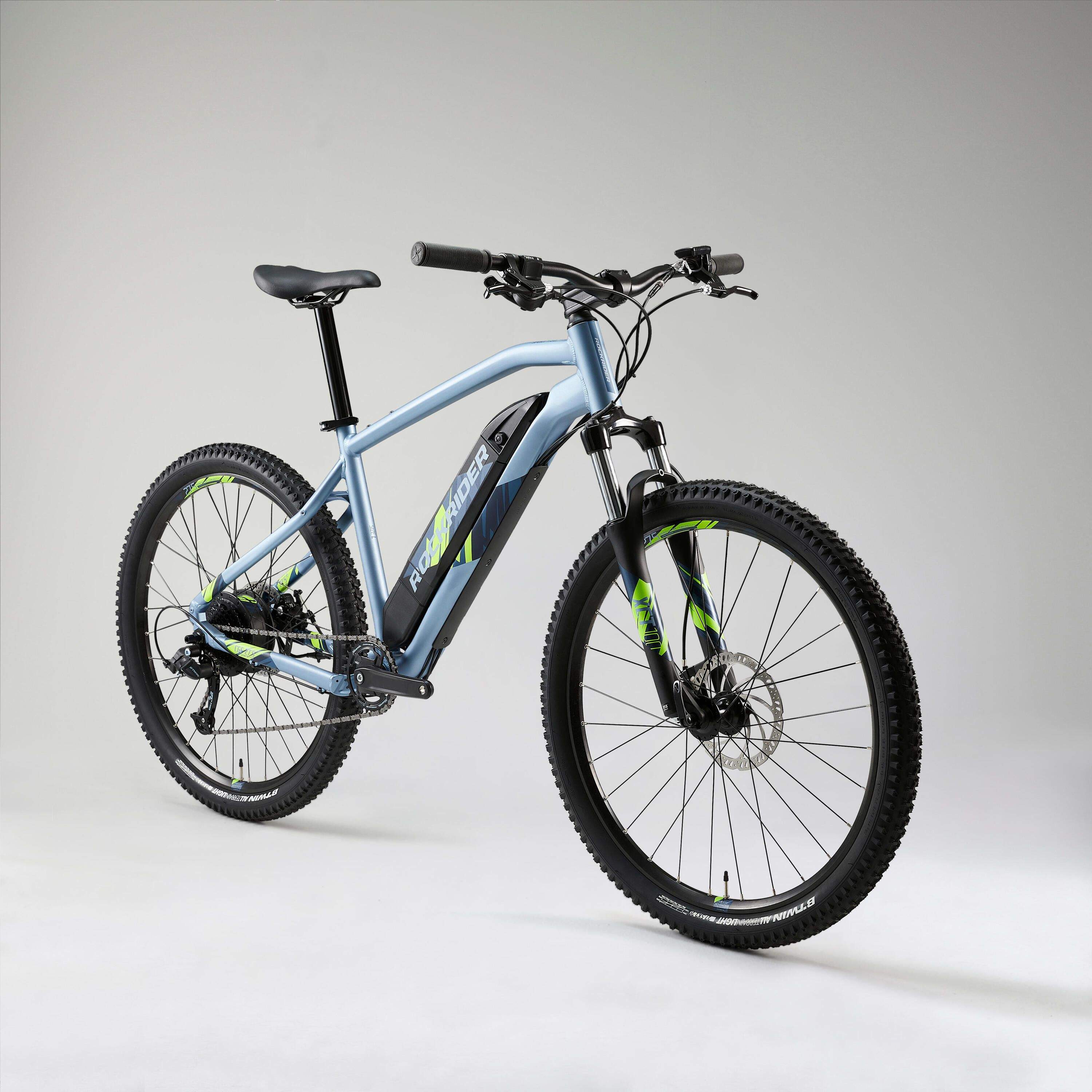 bicicleta electrica de montana ebike 275 aluminio rockrider st 100 azul
