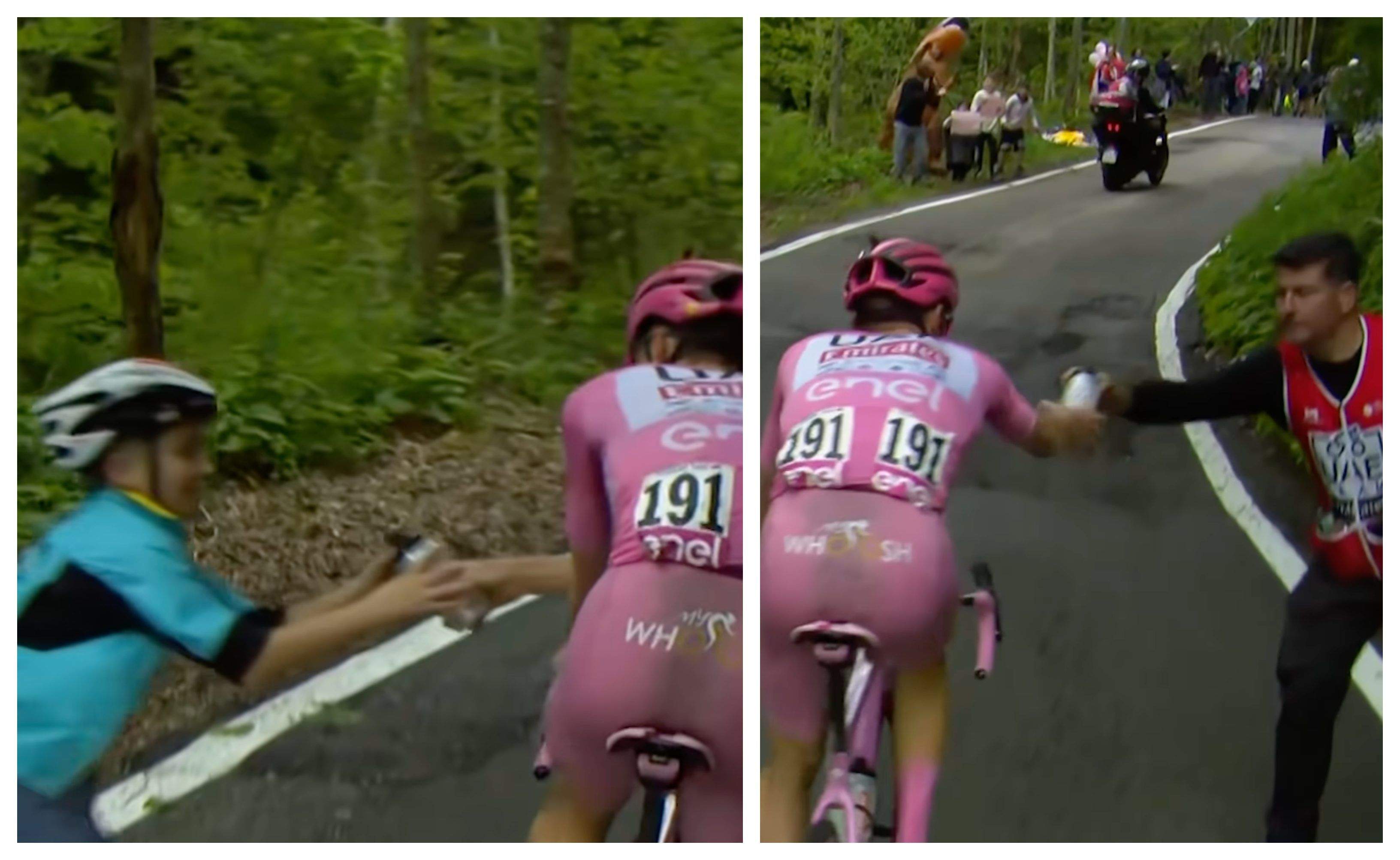 La grandeza de Pogačar en el pequeño gesto de darle su bidón a un niño