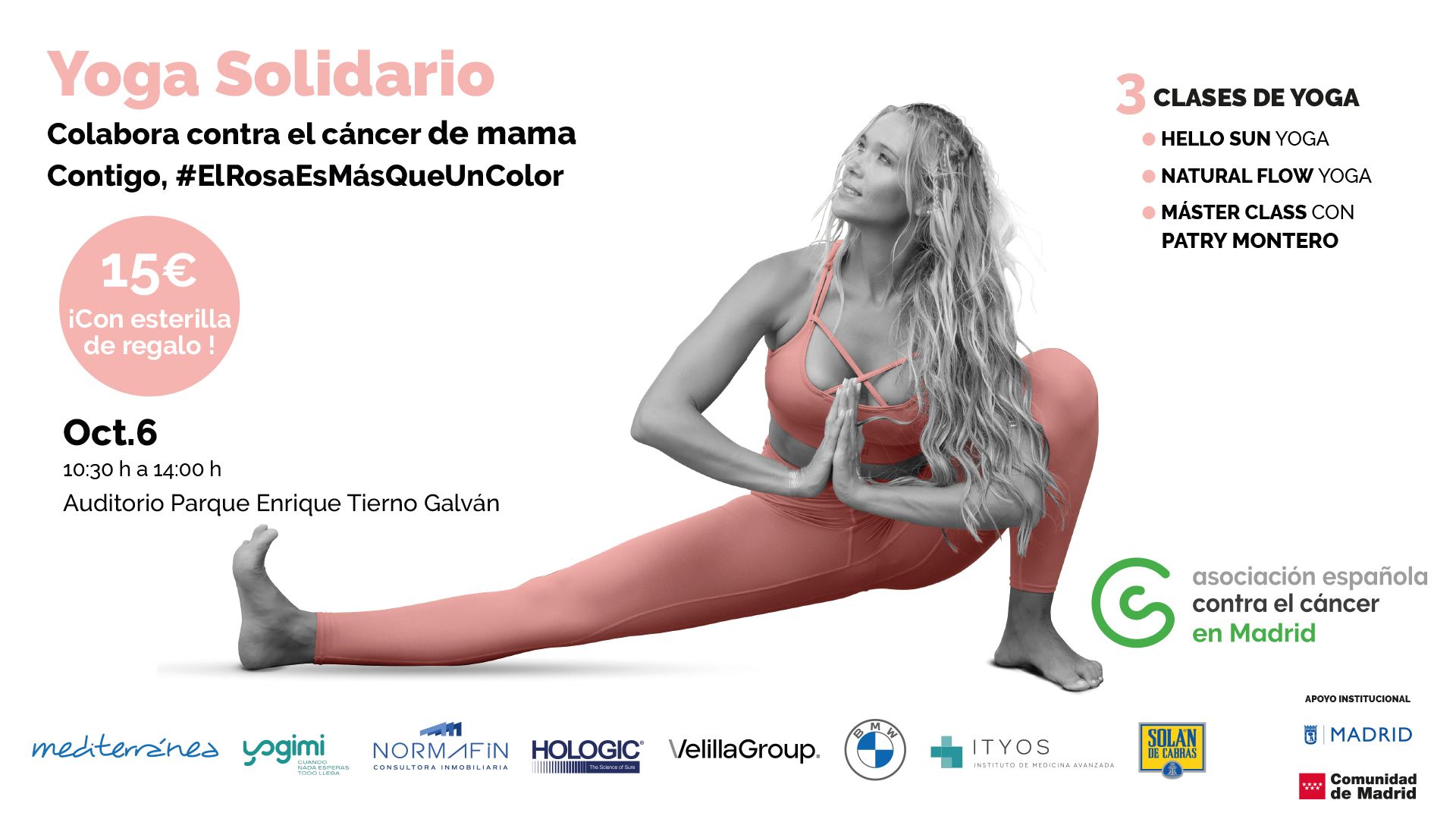 Patry Montero impartirá la masterclass del Yoga Solidario de la Asociación Española Contra el Cáncer