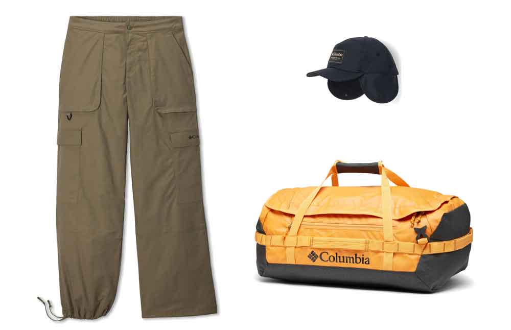 Pantalón cargo Columbia Brea Falls™, bolsa de viaje Landroamer™ y gorro con orejeras Landroamer™